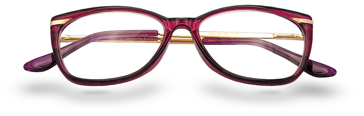 Eyelevel-UK Barbados reading glasses featuring a pink cat-eye frame with slim gold-tone metal temples.