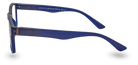 Eyelevel-UK Berlin reading glasses with a blue and black rectangular plastic frame viewed from the side