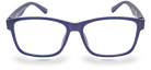 Eyelevel-UK Berlin reading glasses with a blue rectangular plastic frame and clear magnifying lenses