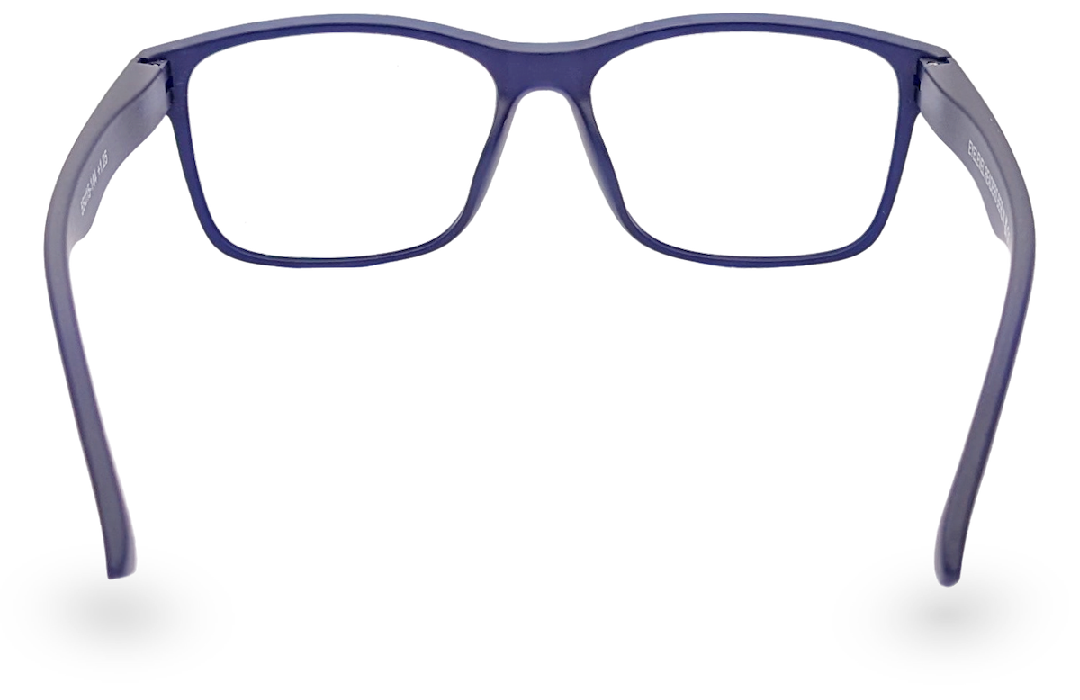 Eyelevel-UK Berlin reading glasses with a blue and black rectangular plastic frame and clear magnifying lenses