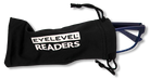 Eyelevel-UK Berlin reading glasses partially inside a black branded felt drawstring pouch