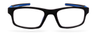 Eyelevel-UK Active Blue reading glasses with a black rectangular frame and bright blue temple accents.