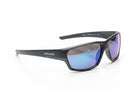 Eyelevel-UK black polycarbonate sports sunglasses with blue mirrored UV400 lenses.