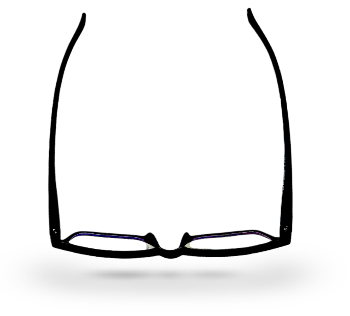 Eyelevel-UK black rectangular plano glasses with blue-light-filtering lenses viewed from above