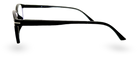 Eyelevel-UK black rectangular reading glasses with blue-light-filtering lenses shown from a side profile view.