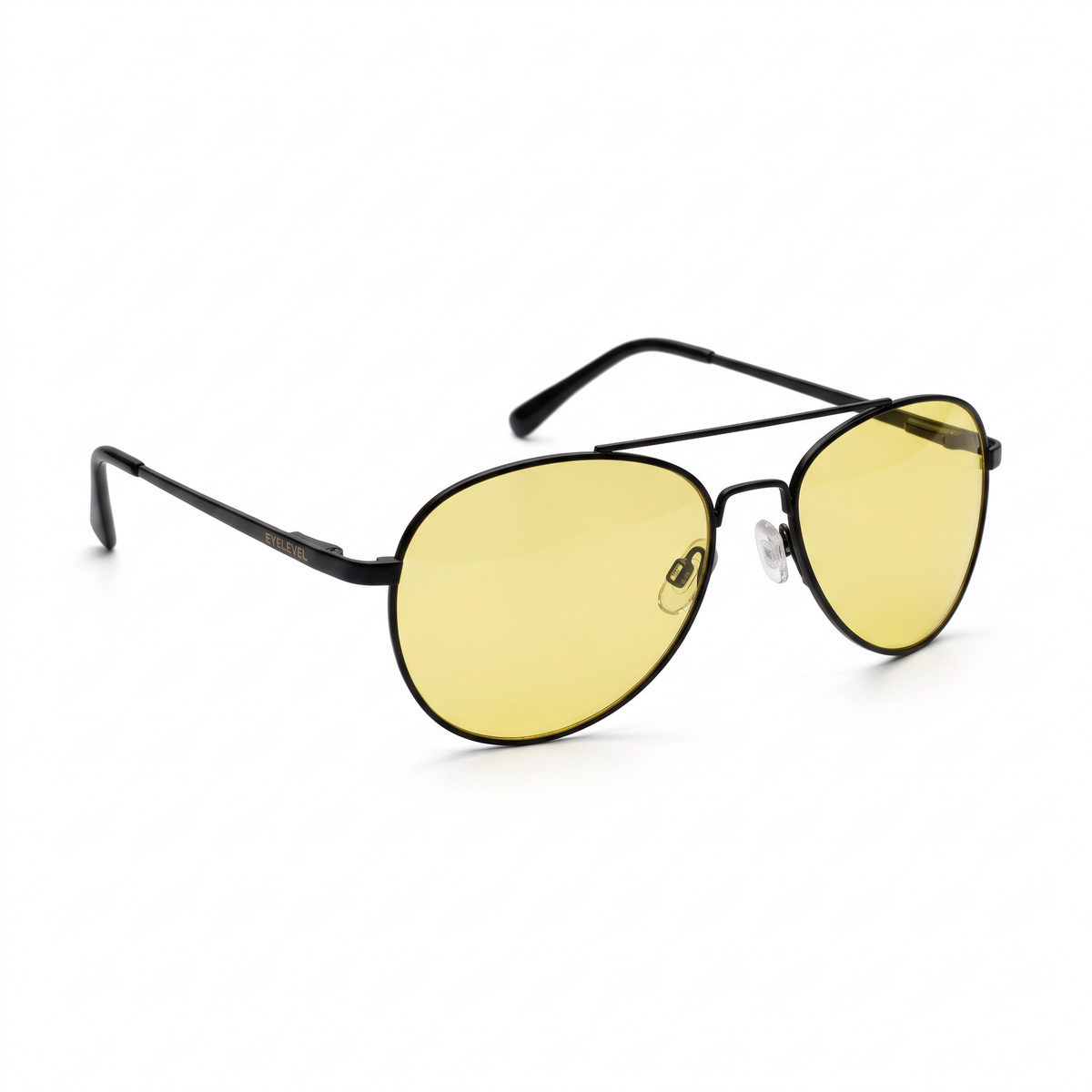Eyelevel-UK Night Driver 1 sunglasses featuring a black metal aviator frame and yellow lenses for low-light driving.