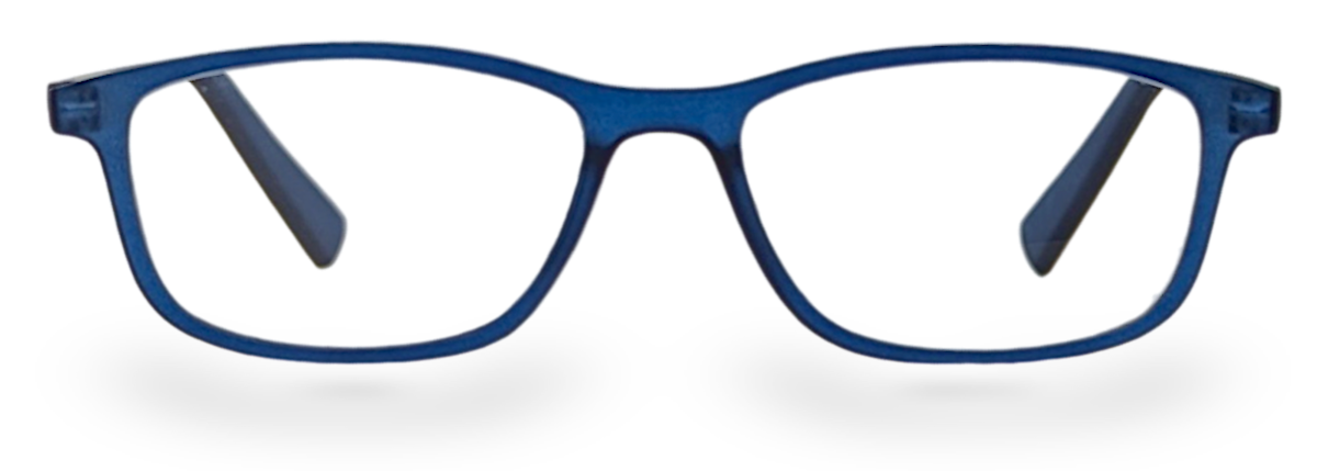 Eyelevel-UK Cambridge blue rectangular reading glasses with clear magnifying lenses and a lightweight plastic frame.