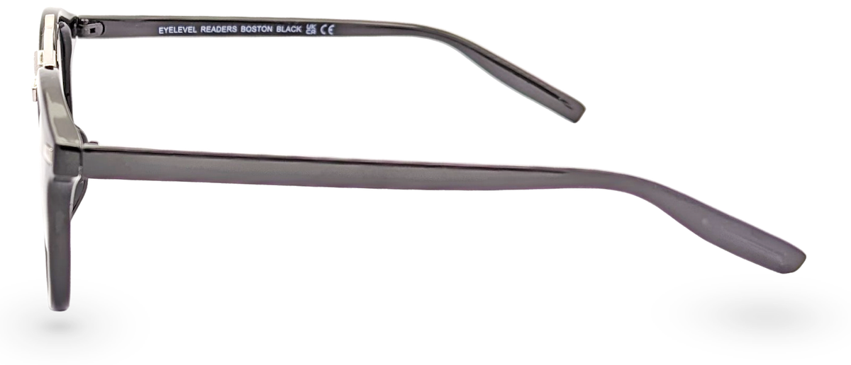 Eyelevel-UK Boston black reading glasses with a classic round frame and side profile view