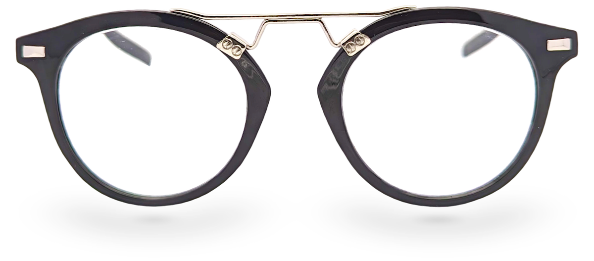 Eyelevel-UK Boston black round reading glasses with a metal bridge and clear magnifying lenses