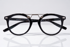 Eyelevel-UK Boston black round reading glasses with a mixed-material frame and metallic bridge detail.