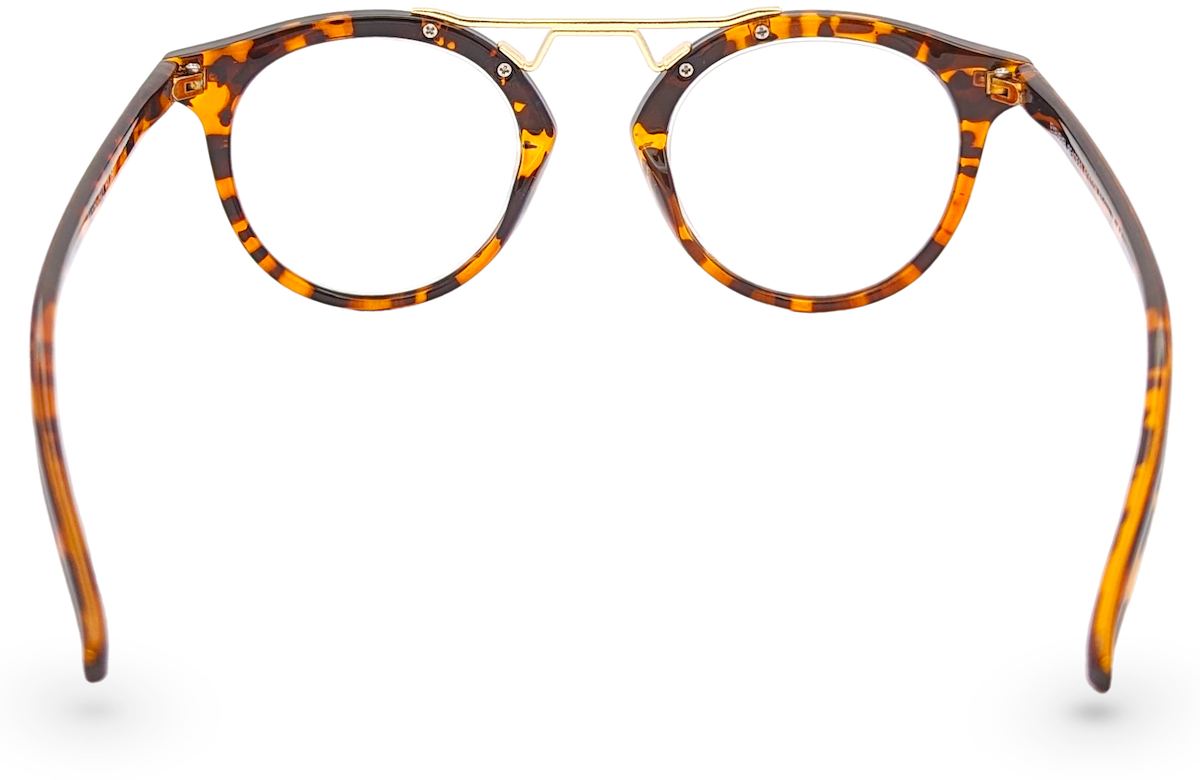Eyelevel-UK Boston brown tortoiseshell reading glasses with a round frame and gold-tone metal bridge detail.