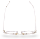 Eyelevel-UK Boston reading glasses with a transparent round frame and gold-tone bridge detail, viewed from above.