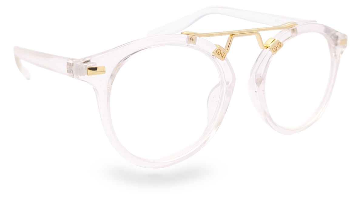 Eyelevel-UK Boston reading glasses with a transparent round frame and gold-tone bridge detailing.