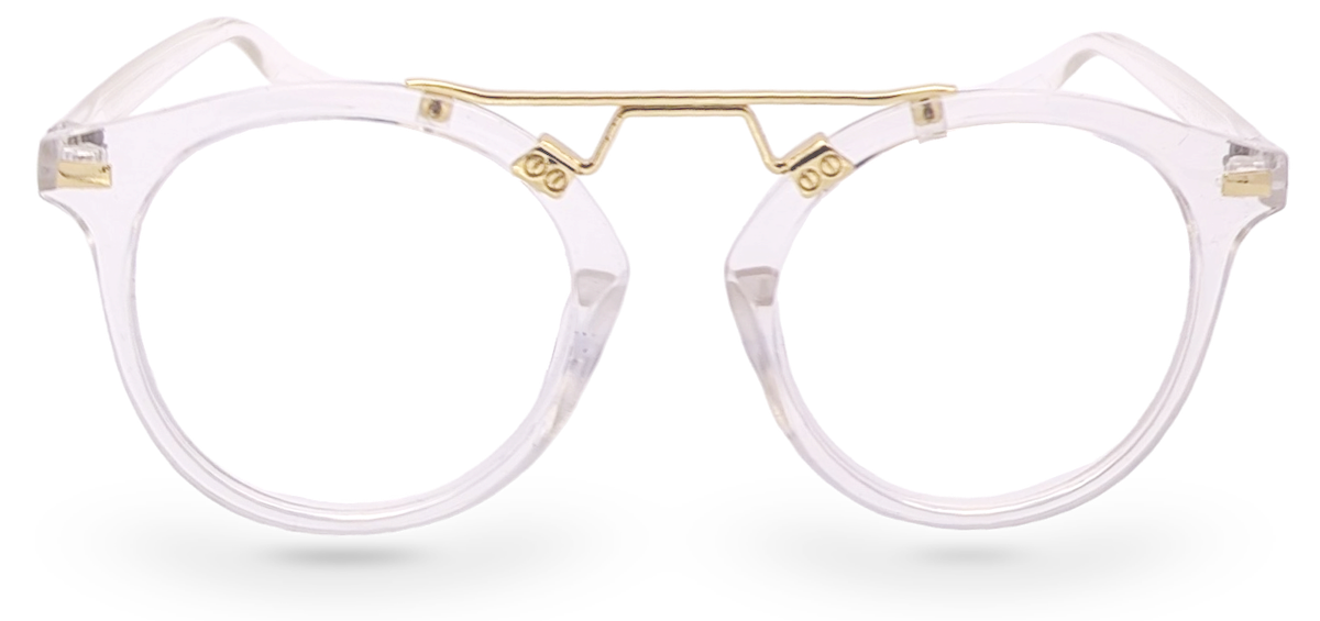 Eyelevel-UK Boston reading glasses with a transparent round frame and gold-tone bridge detailing.