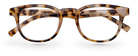 Eyelevel-UK Brazil reading glasses with a rounded square light tortoiseshell frame and clear magnifying lenses.