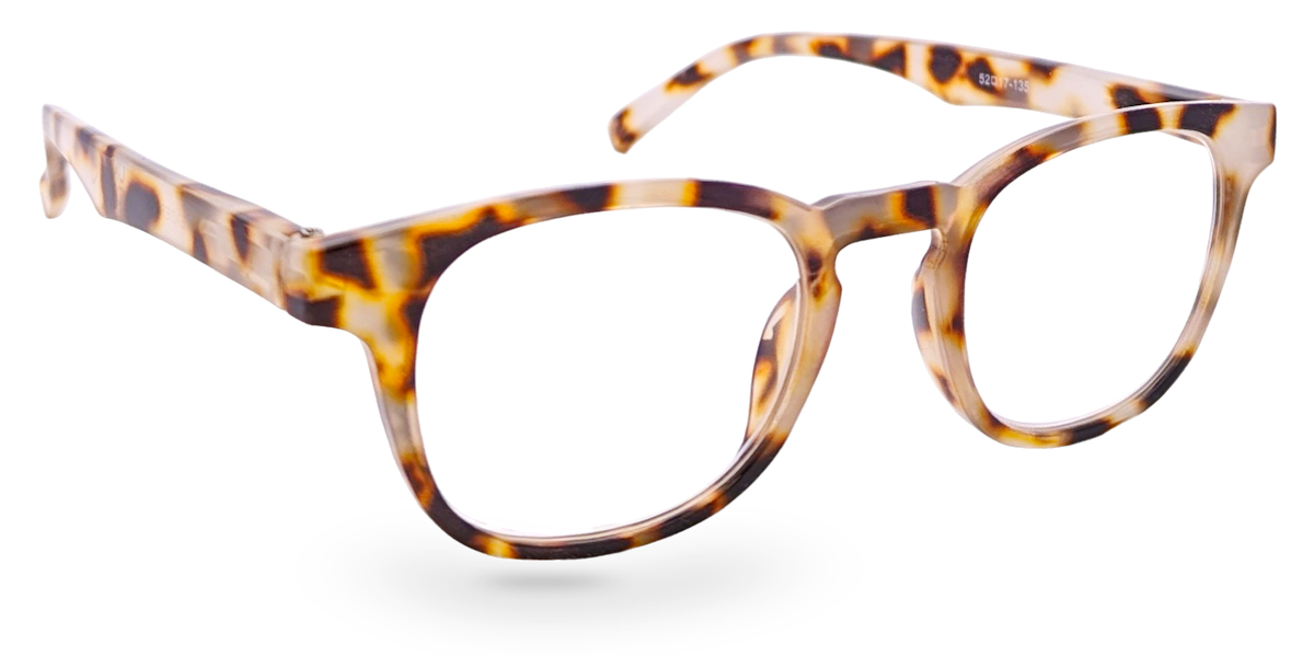 Eyelevel-UK Brazil reading glasses with a rounded square light tortoiseshell plastic frame on a white background.