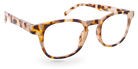 Eyelevel-UK Brazil reading glasses with a rounded square light tortoiseshell plastic frame on a white background.