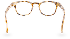 Eyelevel-UK Brazil reading glasses with a rounded square light tortoiseshell plastic frame, back view.