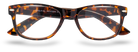 Eyelevel-UK Ashley Brown reading glasses with a rectangular tortoiseshell plastic frame and clear magnifying lenses.