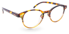 Eyelevel-UK Budapest reading glasses with a rounded brown tortoiseshell plastic frame and clear magnifying lenses.