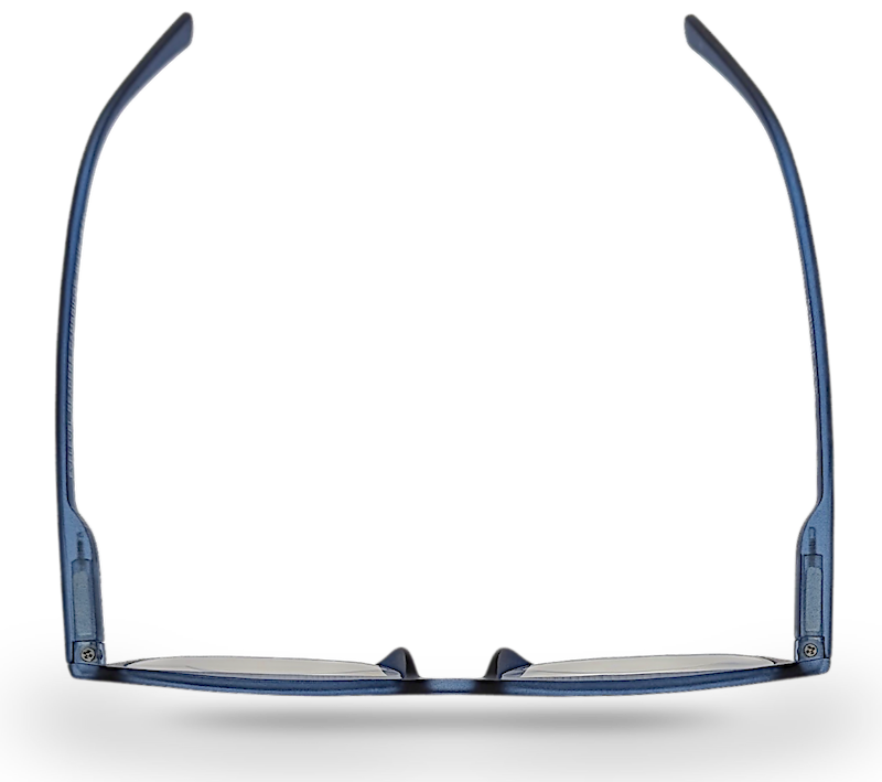 Eyelevel-UK Cambridge blue rectangular reading glasses viewed from above showing the full rim plastic frame