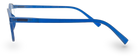 Eyelevel-UK Cambridge blue rectangular reading glasses with a translucent plastic frame, side profile view.