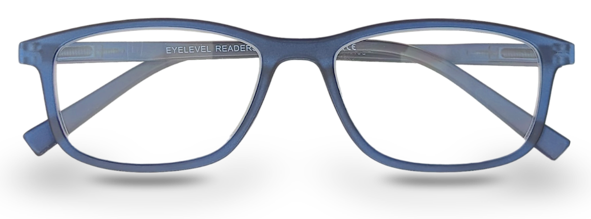 Eyelevel-UK Cambridge blue rectangular reading glasses with clear magnifying lenses and a classic full rim frame