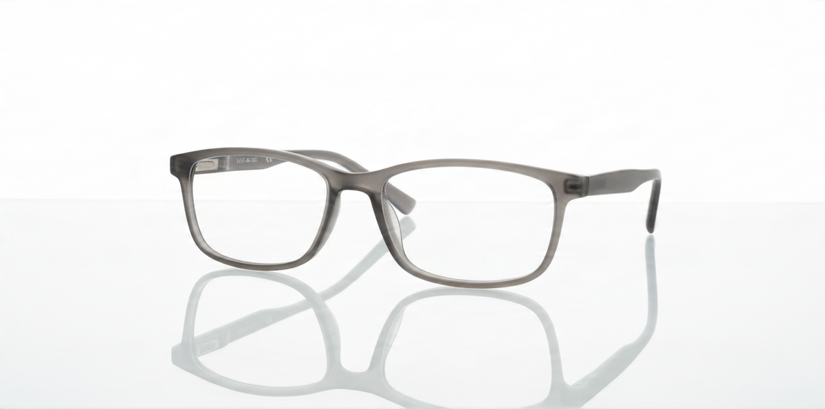 Eyelevel-UK Cambridge grey rectangular reading glasses with clear magnifying lenses and a classic plastic frame.