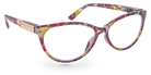 Eyelevel-UK Camden reading glasses with a colourful floral tortoiseshell rectangular frame and gold temple detail.