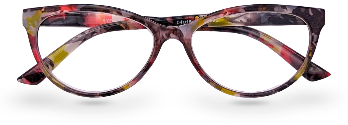 Eyelevel-UK Camden reading glasses featuring a retro rectangular frame with a multi-coloured tortoiseshell pattern.