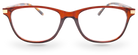 Eyelevel-UK Caracas reading glasses with a translucent brown and orange squared plastic frame and clear lenses.