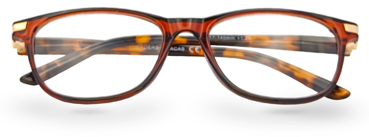 Eyelevel-UK Caracas reading glasses with a translucent brown and orange rounded square plastic frame