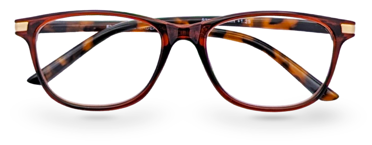 Eyelevel-UK Caracas reading glasses with a translucent brown and orange rounded square plastic frame