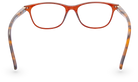 Eyelevel-UK Caracas reading glasses with a translucent brown and orange squared frame and clear magnifying lenses.