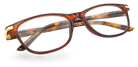 Eyelevel-UK Caracas reading glasses with a translucent brown and orange tortoiseshell squared frame and clear lenses.