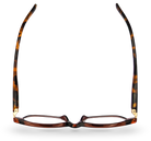 Eyelevel-UK Caracas reading glasses with a brown and orange translucent tortoiseshell frame, top-down view.