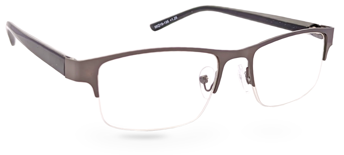 Eyelevel-UK Charles reading glasses with a bronze rectangular semi-rimless frame and clear magnifying lenses.