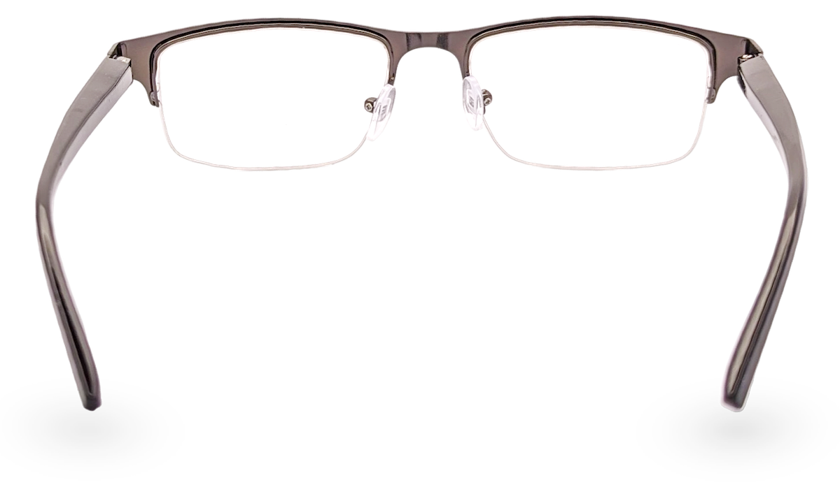 Eyelevel-UK Charles reading glasses with a bronze semi-rimless rectangular frame and clear magnifying lenses.