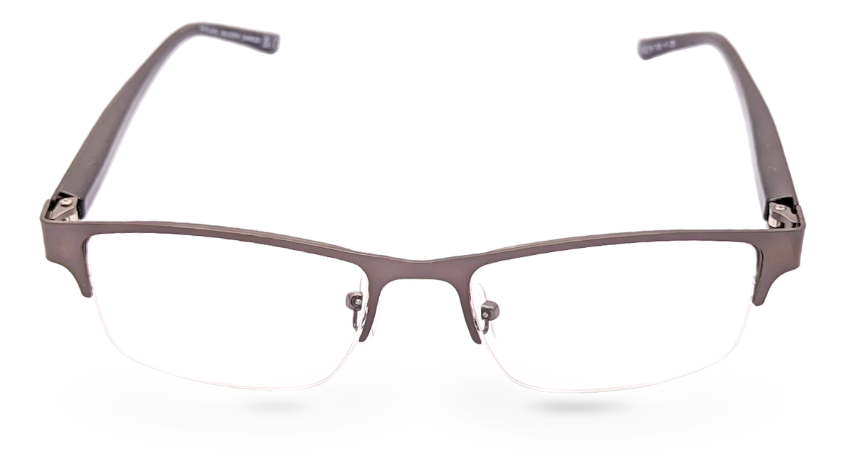 Eyelevel-UK Charles reading glasses featuring a bronze rectangular semi-rimless frame and clear magnifying lenses.