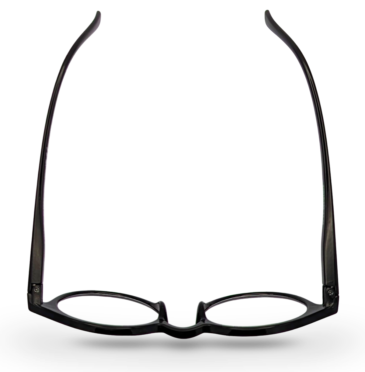 Eyelevel-UK Chelsea reading glasses with a black round plastic frame viewed from above