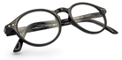 Eyelevel-UK Chelsea reading glasses with a classic black round plastic frame and clear magnifying lenses.