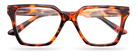 Eyelevel-UK Chile reading glasses with a brown tortoiseshell geometric frame and clear magnifying lenses.