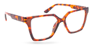 Eyelevel-UK Chile reading glasses with a brown tortoiseshell geometric plastic frame and clear magnifying lenses.