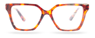 Eyelevel-UK Chile reading glasses with a brown tortoiseshell geometric plastic frame and clear magnifying lenses.