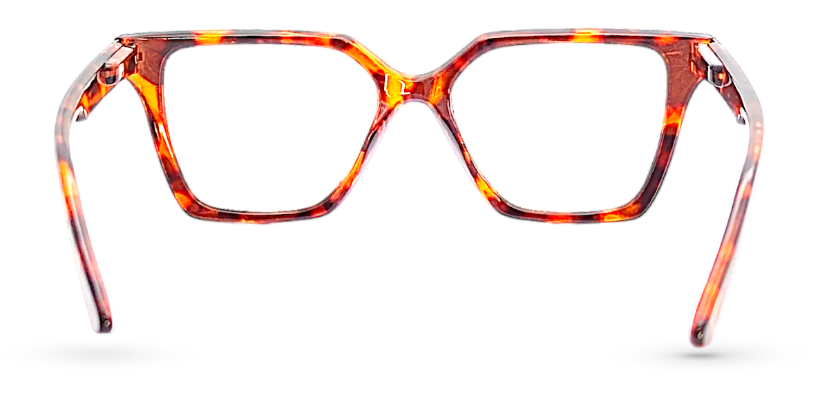 Eyelevel-UK Chile reading glasses with a brown tortoiseshell geometric frame and clear lenses, front view.