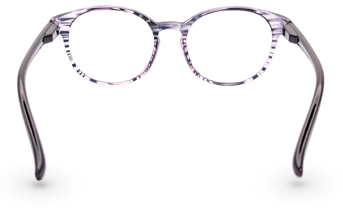 Eyelevel-UK Cordoba reading glasses with a purple softly squared plastic frame and clear magnifying lenses