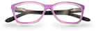 Eyelevel-UK Courtney reading glasses with a purple and grey softly squared plastic frame and clear magnifying lenses.