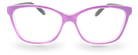 Eyelevel-UK Courtney reading glasses with a purple and grey softly squared plastic frame and clear magnifying lenses.
