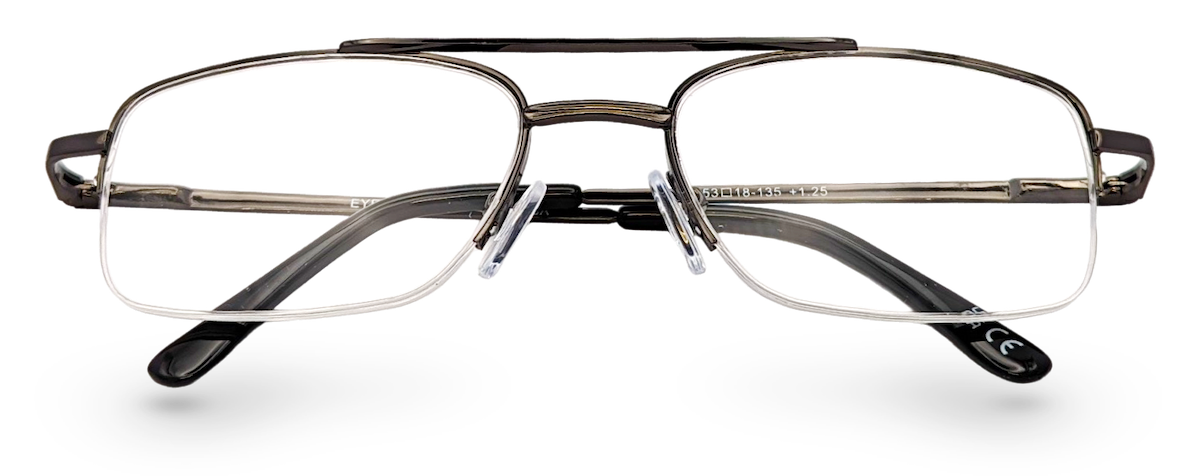 Eyelevel-UK Cuba semi-rimless reading glasses with a grey metal rectangular frame and clear magnifying lenses