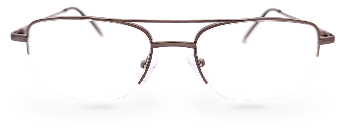 Eyelevel-UK Cuba reading glasses with a grey metal semi-rimless rectangular frame and clear magnifying lenses.